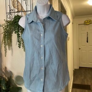 Flamingo Sleeveless Blue Button Down Shirt see small white dot last photo.
